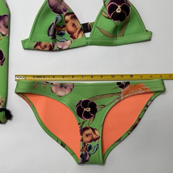 Triangl Neoprene Bikini Swimsuit Kelly Green Floral 2pc Bathing Suit S/M And Bag - Picture 5 of 16